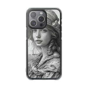 Serene Sketch Portrait - Phone Case for iPhone (Clear Impact - Magnetic)