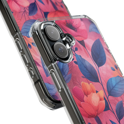 Pink Blue Floral - Clear Impact iPhone 16 Phone Case