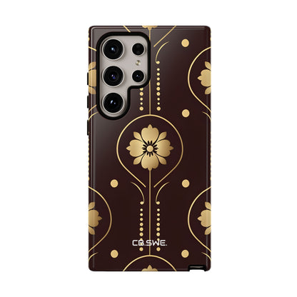 Elegant Gold Floral Symmetrical on Dark Brown Samsung S24 - Tough