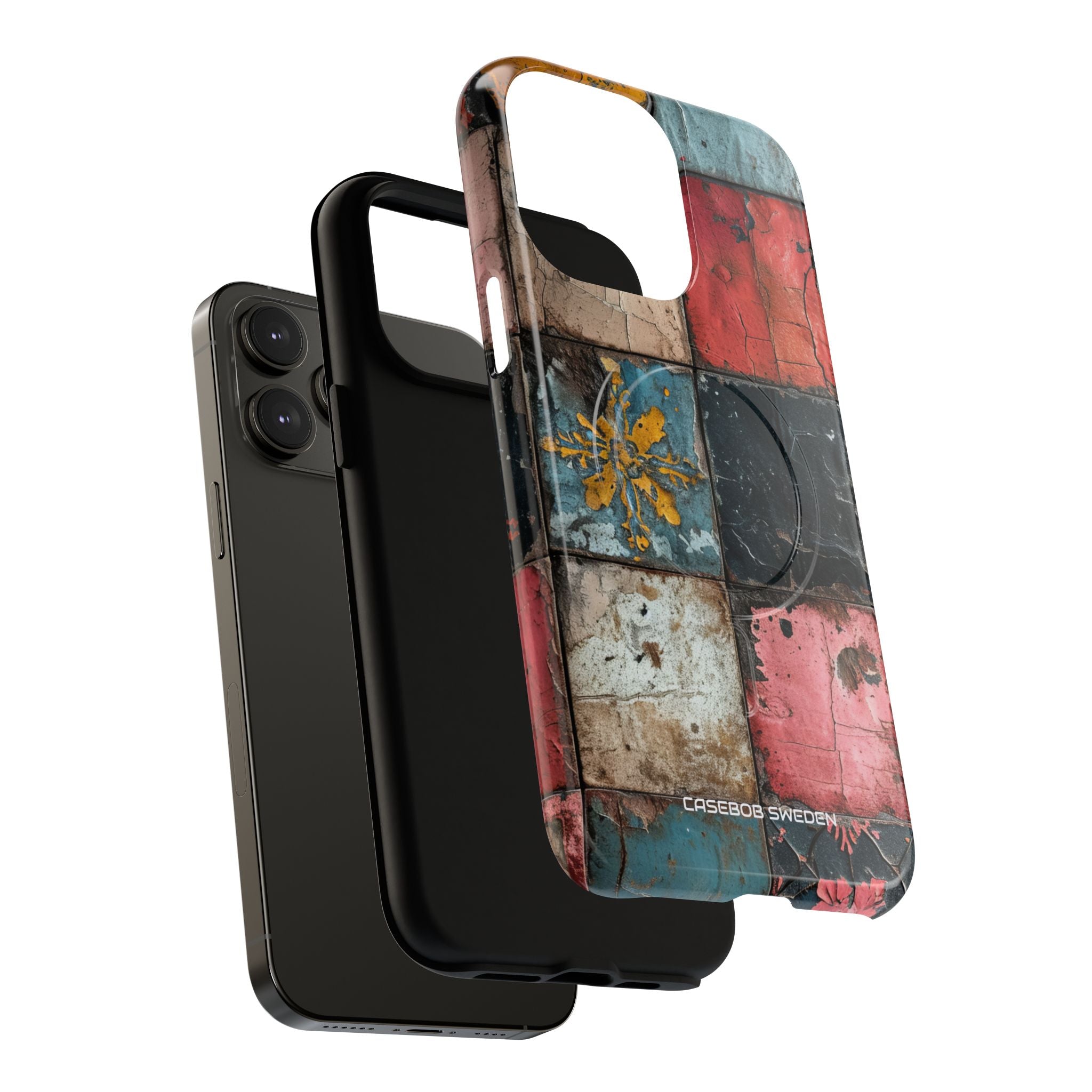 Rustic Red-Yellow Vintage Tiles - Tough + MagSafe® iPhone 14 Phone Case