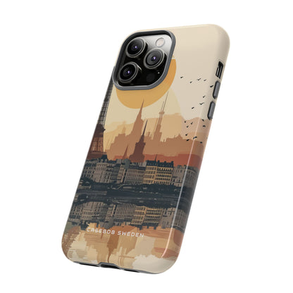 Eiffel Tower Silhouette with Birds and Sun Reflection iPhone 14 - Tough Phone Case