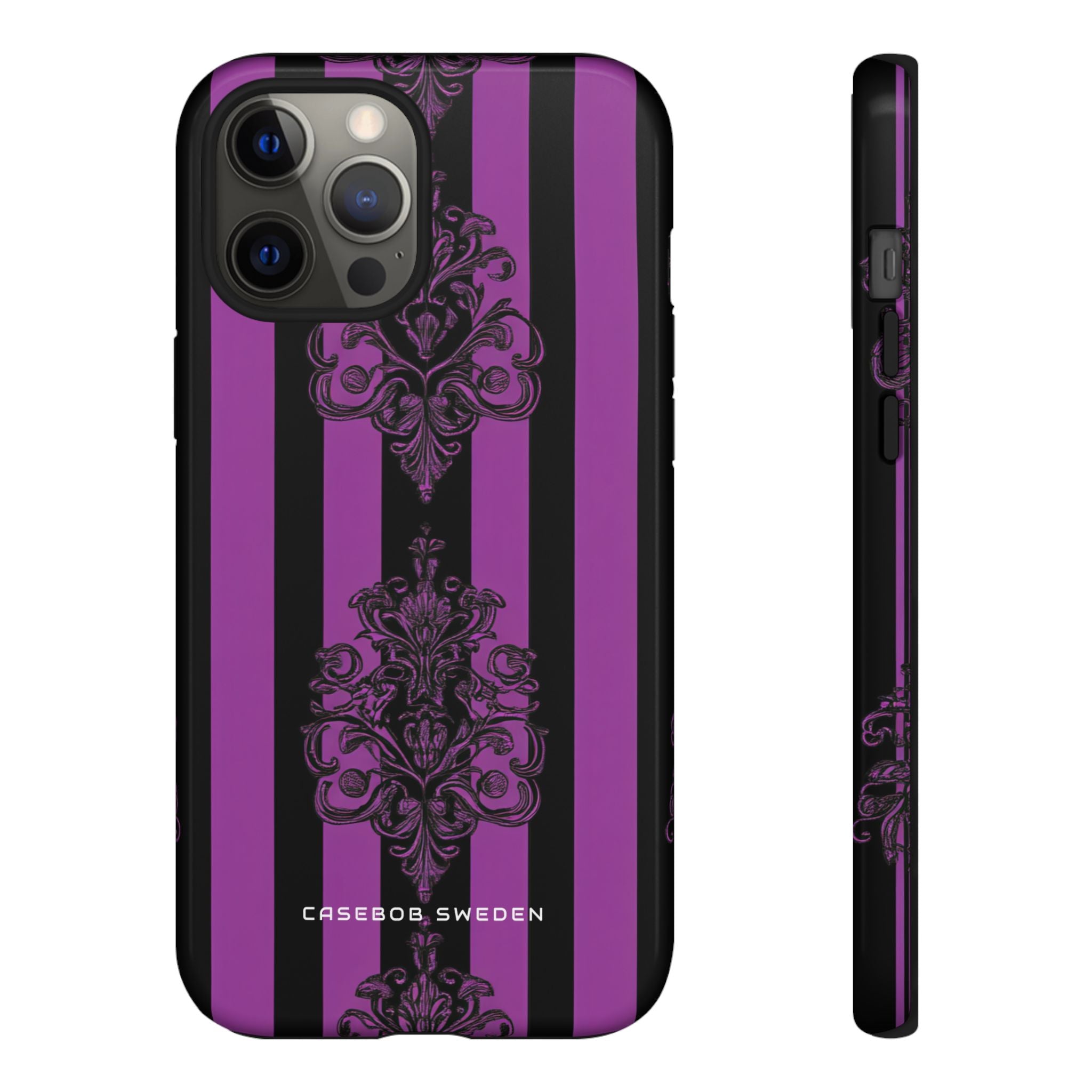 Gothic Elegance with Vertical Stripes and Ornamental Motifs iPhone 12 - Tough Phone Case