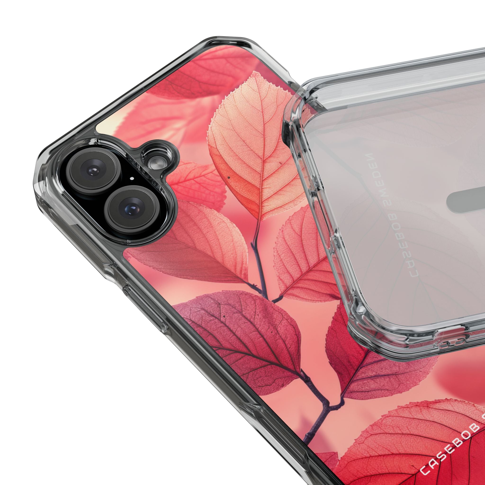 Elegant Pink Leaves iPhone 16 - Clear Impact Phone Case