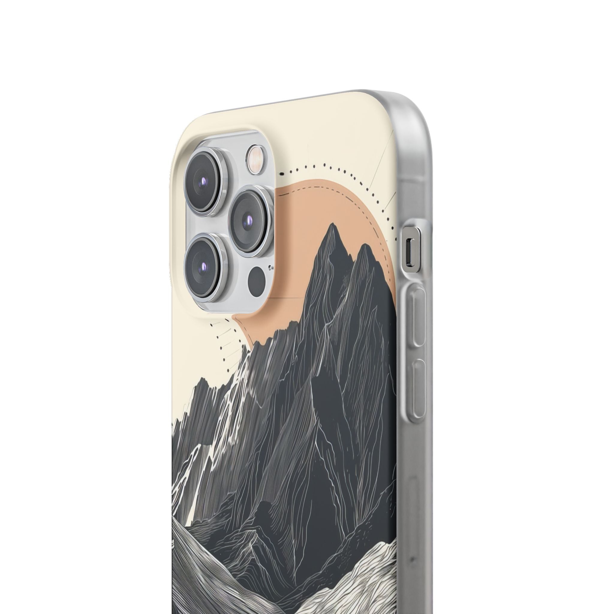 Minimalist Mountain Landscape with Flowing River iPhone 14 - Flexi Phone Case