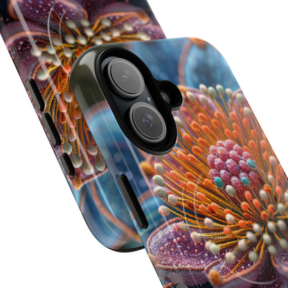 Blue-Orange Floral Swirl - Tough + MagSafe® iPhone 16 Phone Case