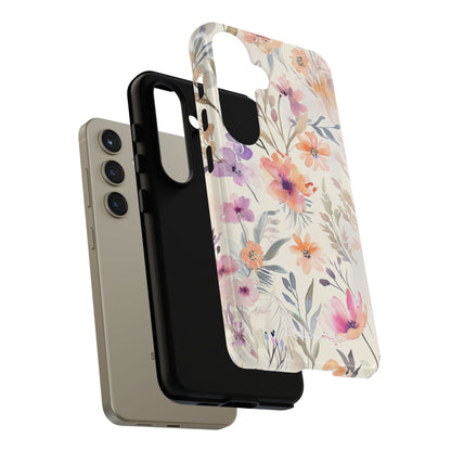 Soft Pink Floral Watercolor Design - Tough Samsung S24 Phone Case