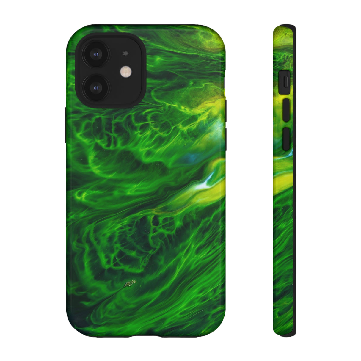 Neon Green Wave Ink Art iPhone Case (Protective) iPhone 12 Glossy Phone Case