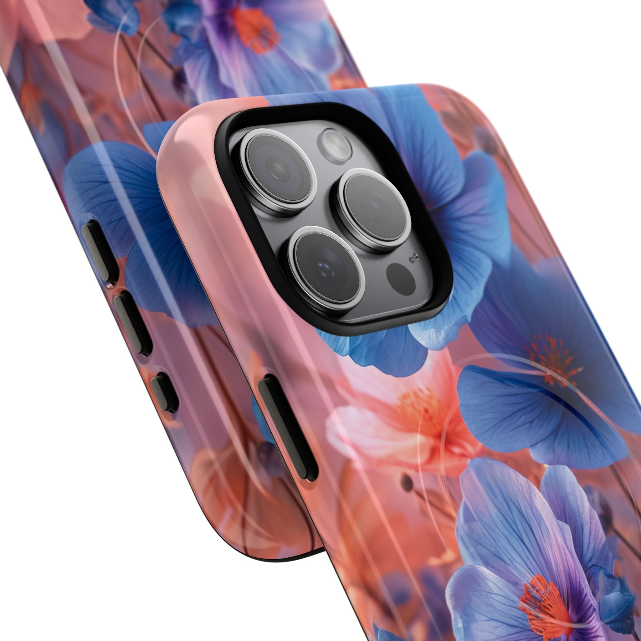 Blue Peach Blossoms - Tough + MagSafe® iPhone 15 Phone Case