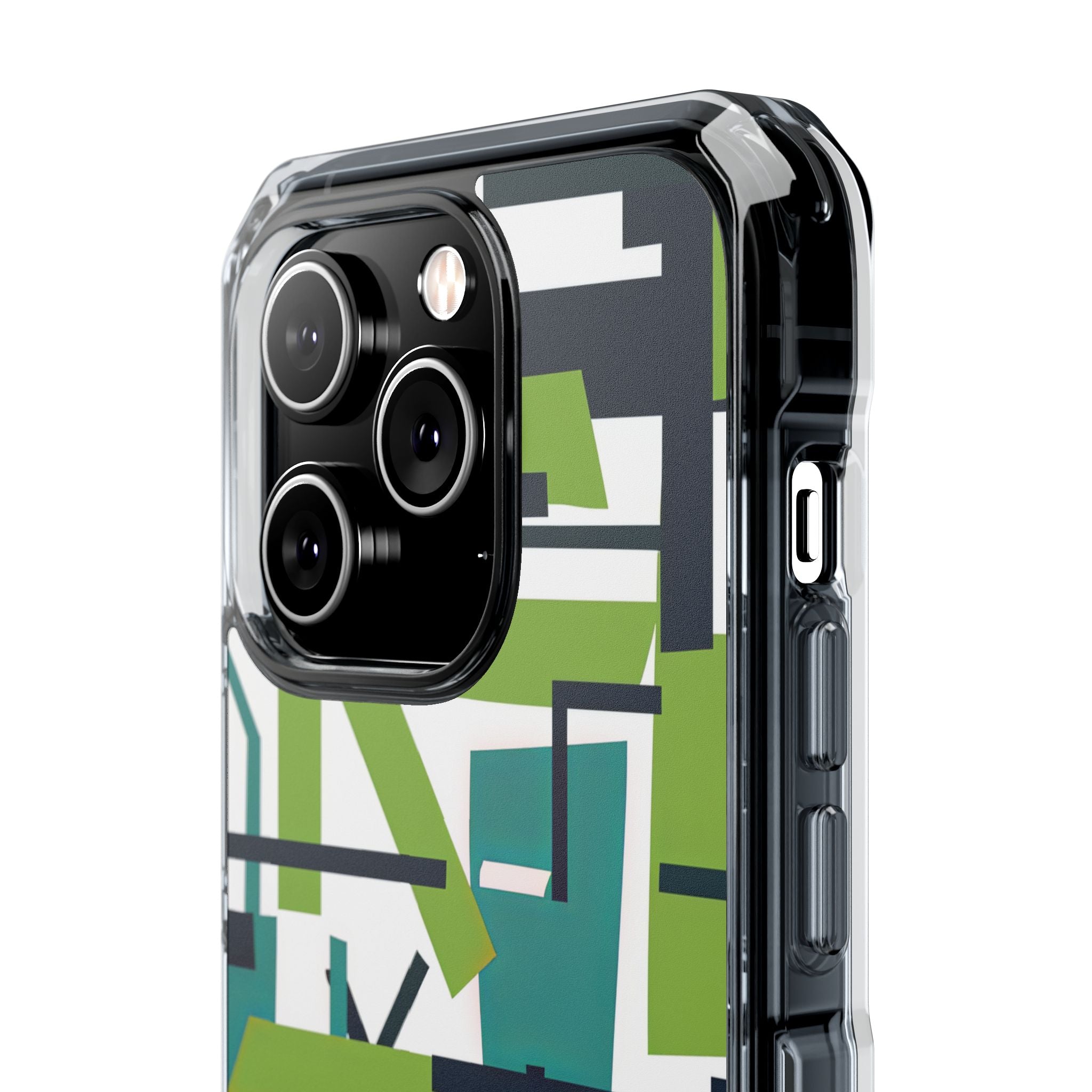 Green Geometry Glide iPhone 14 - Clear Impact Phone Case