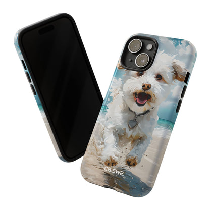 Joyful Fluffy Dog Running on Beach Impressionist Art iPhone 15 - Tough