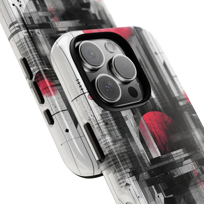 Crimson Gridlines Cityscape iPhone 16 - Tough