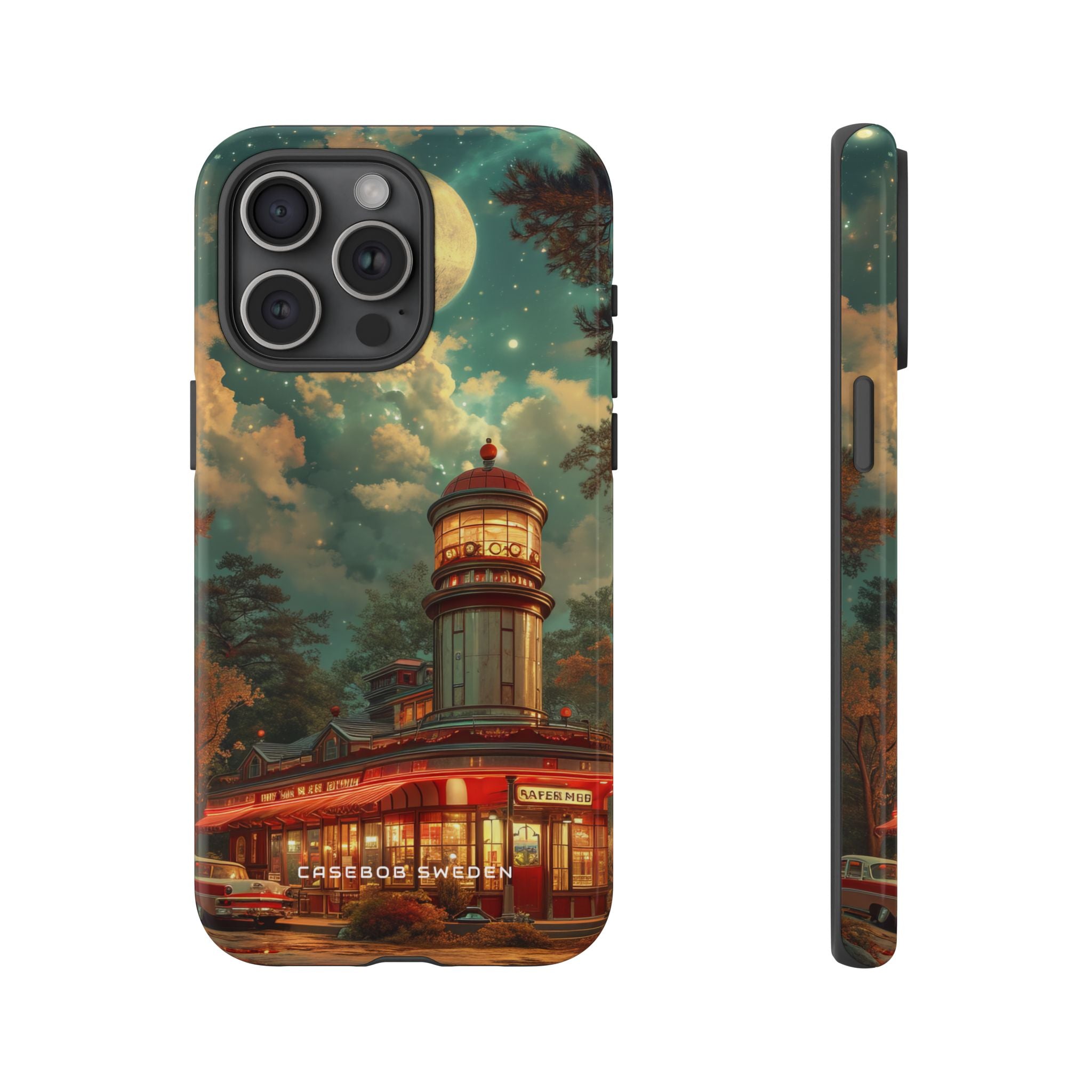 Vintage Moonlit Diner Fantasy iPhone 15 - Tough Phone Case