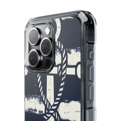Navy Anchor Stripes iPhone 15 - Impact Clear+
