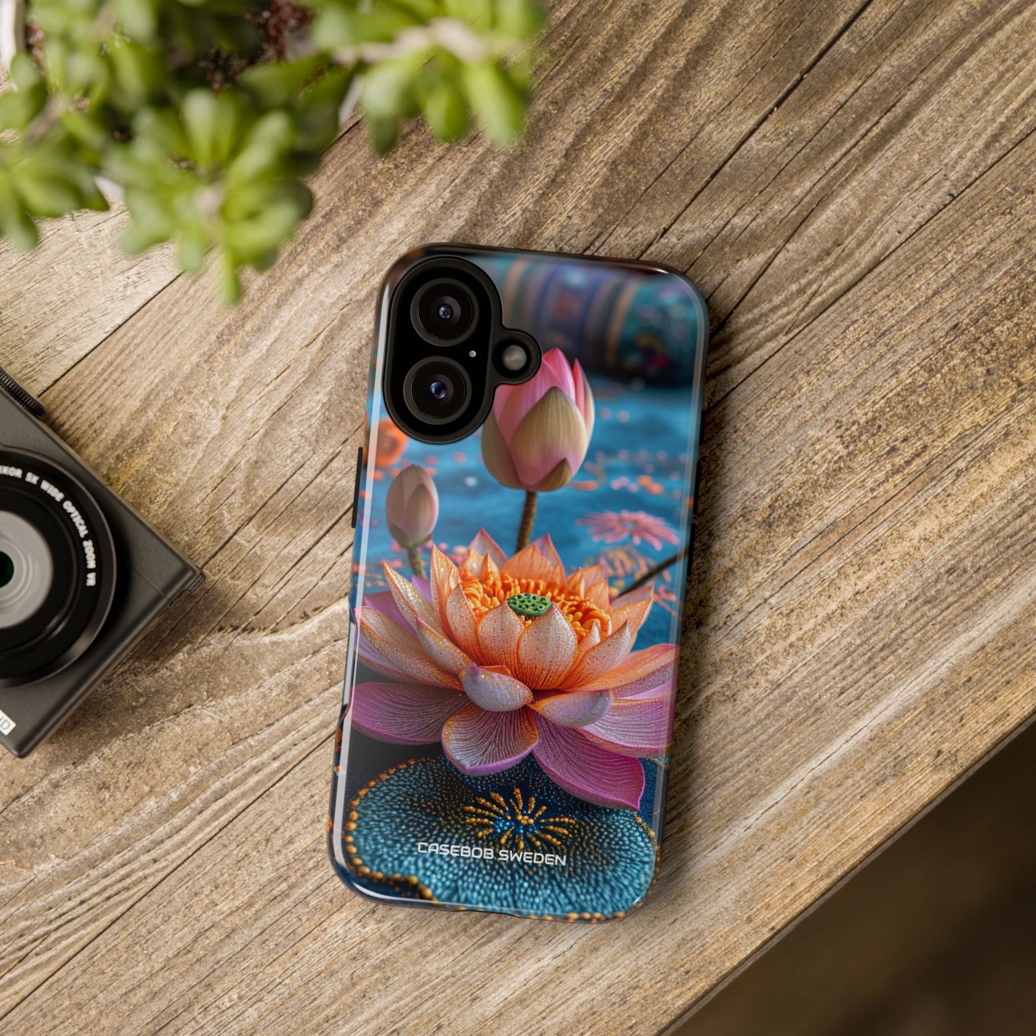 Vibrant Lotus Embroidery - Tough iPhone 16 Phone Case