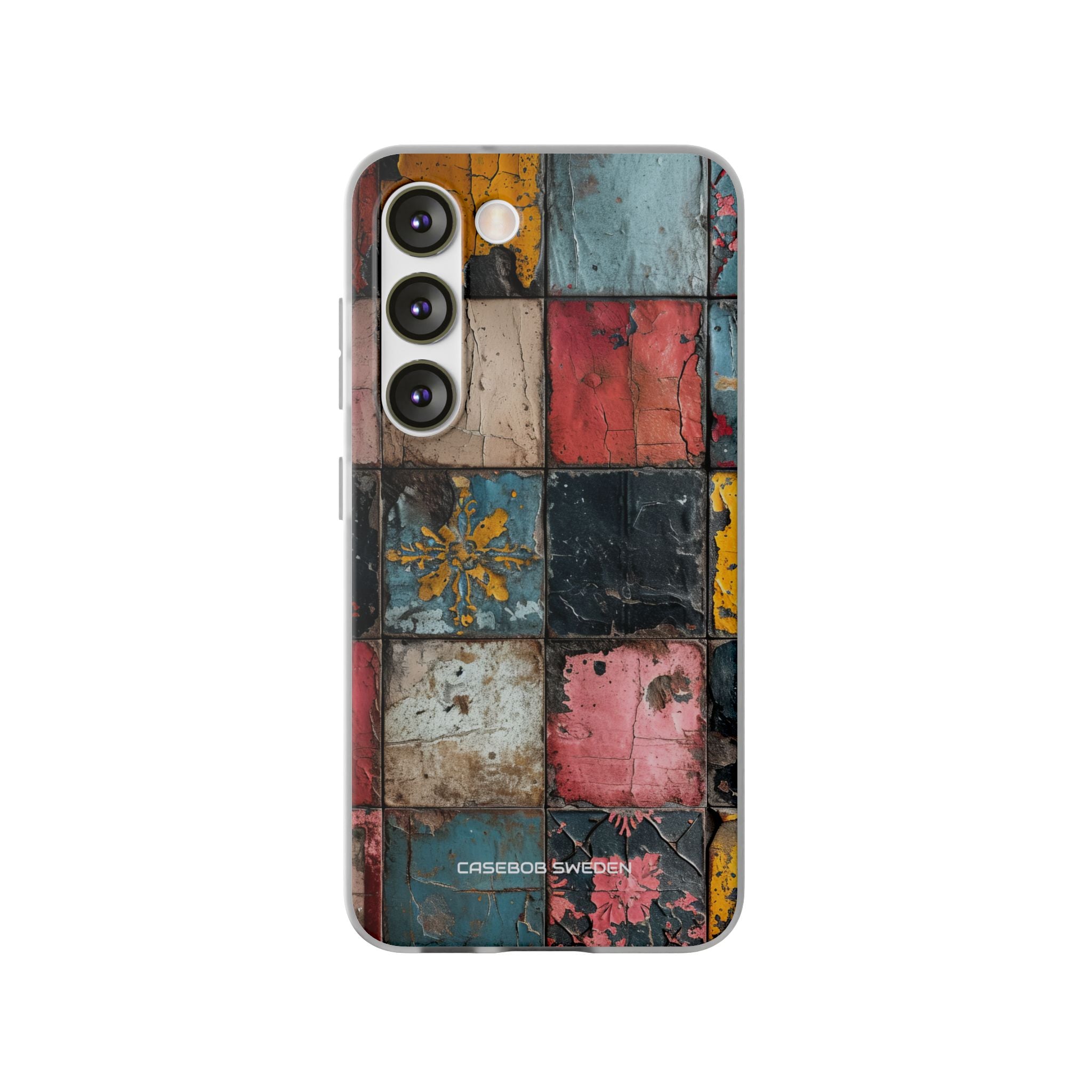 Rustic Red-Yellow Vintage Tiles - Flexi Samsung S23 Phone Case