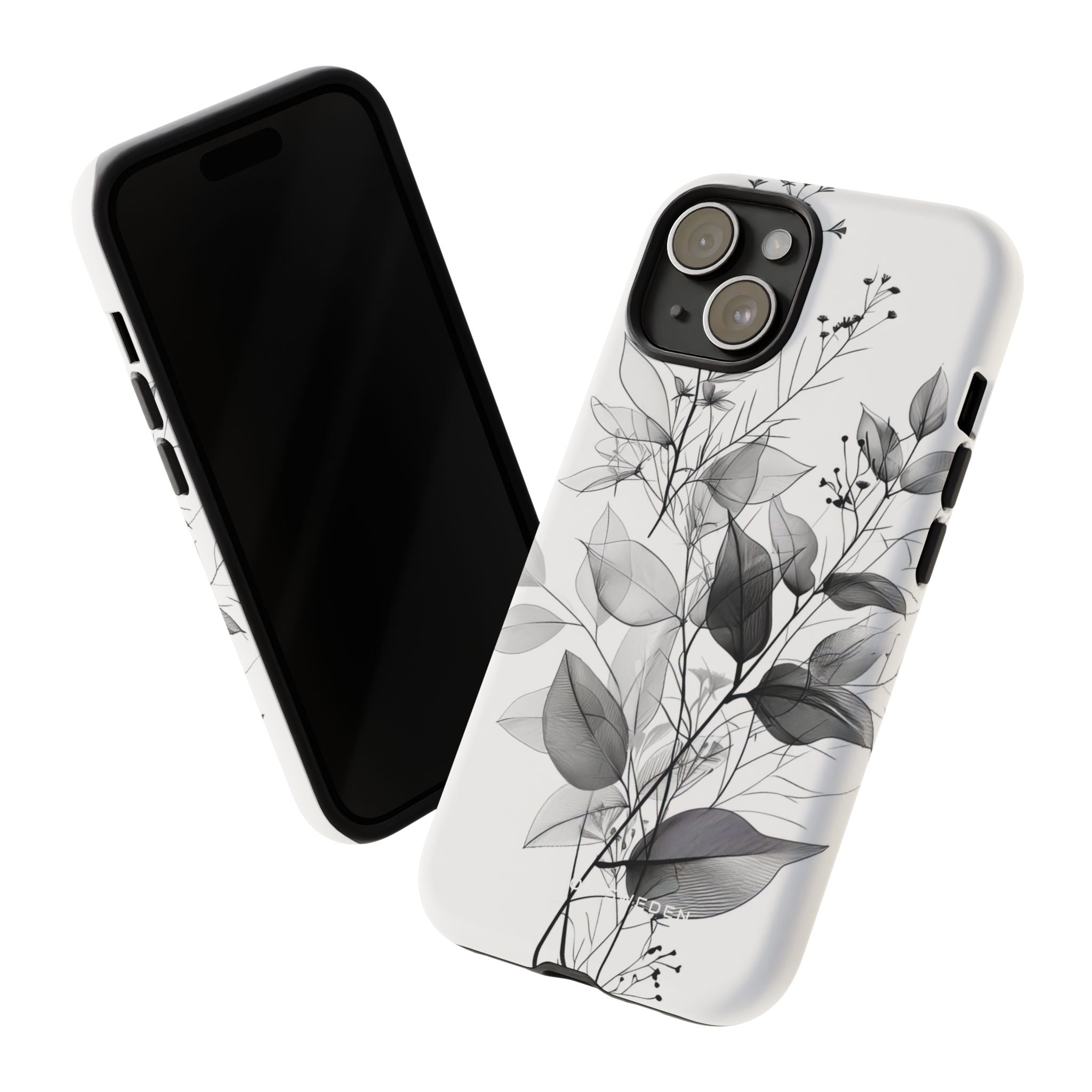 Monochrome Floral Elegance iPhone 15 - Tough Phone Case