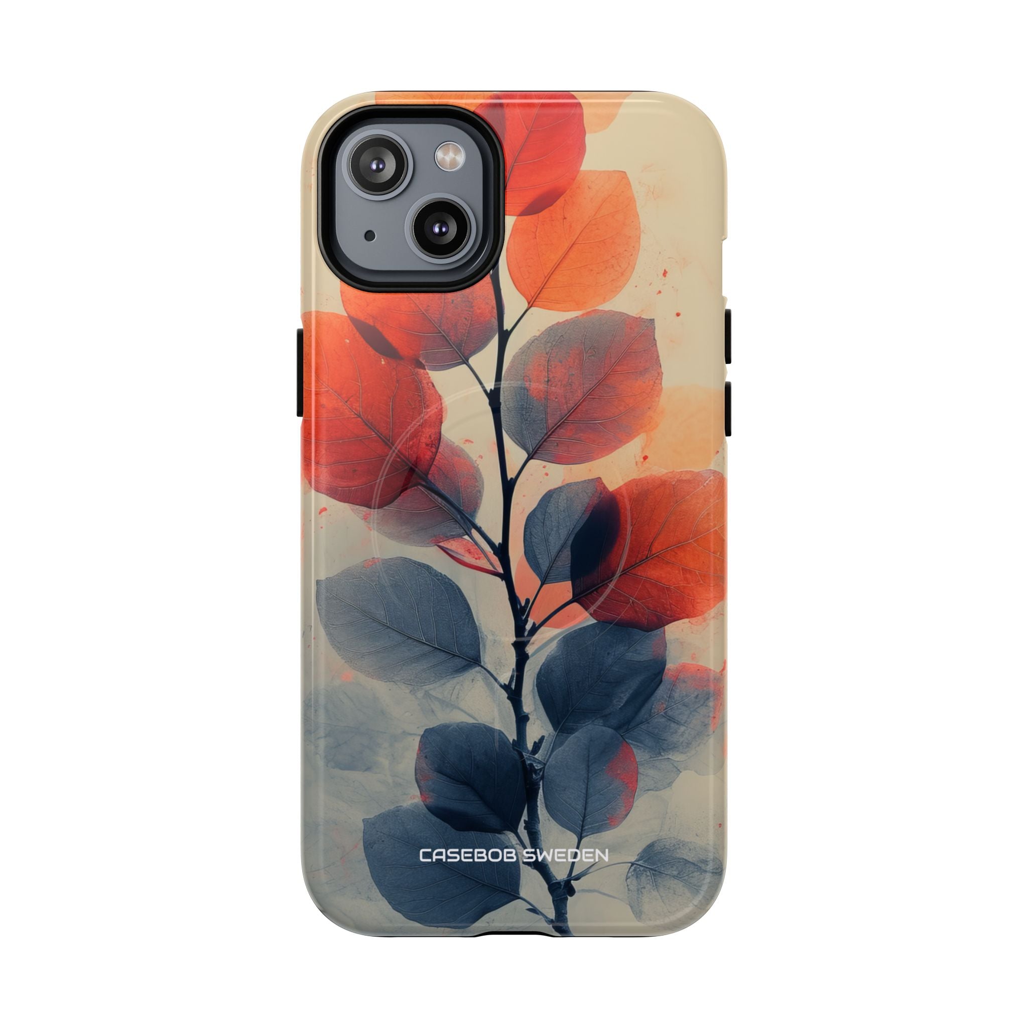 Orange Gray Leaves - Tough + MagSafe® iPhone 14 Phone Case