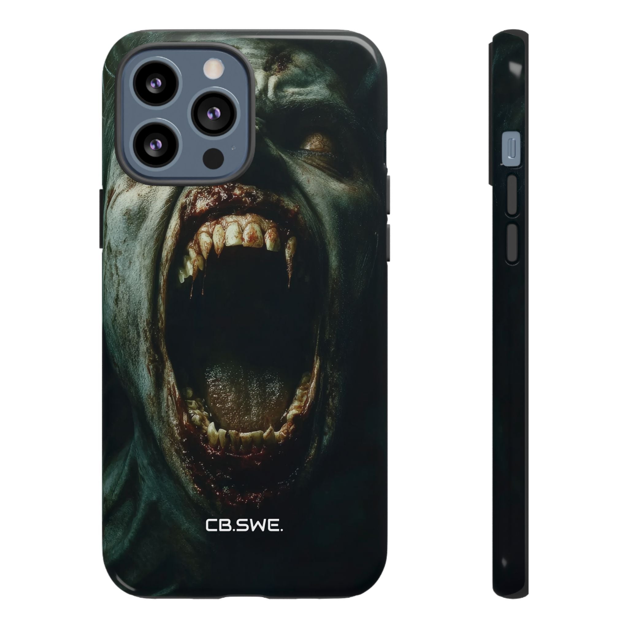 A zombie with sharp teeth mouth open showing vamp iPhone 13 - Tough