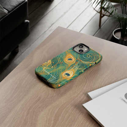 Peacock Elegance in Teal and Gold iPhone 14 - Tough Phone Case