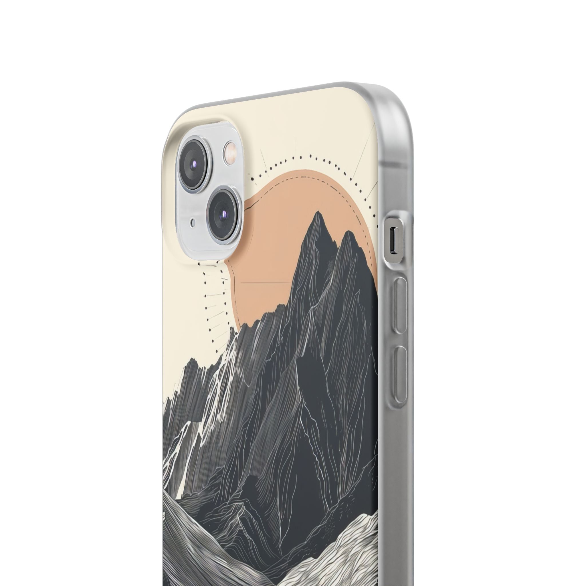 Minimalist Mountain Landscape with Flowing River iPhone 14 - Flexi Phone Case