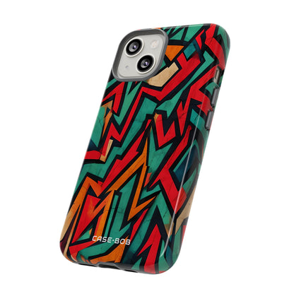 Crimson Zigzag iPhone 14 Case - Tough