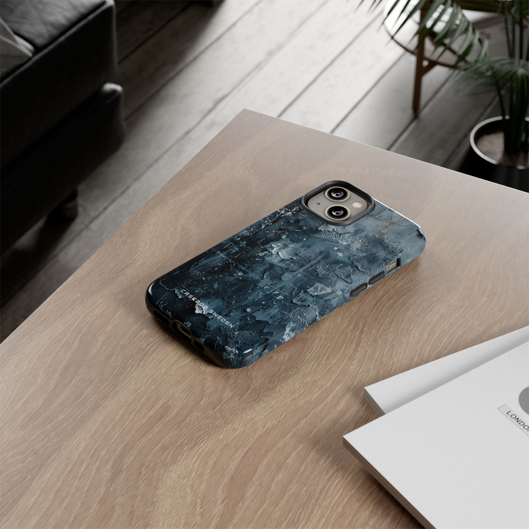 Weathered Blue Tapestry with Cracked Layers iPhone 14 - Tough Phone Case