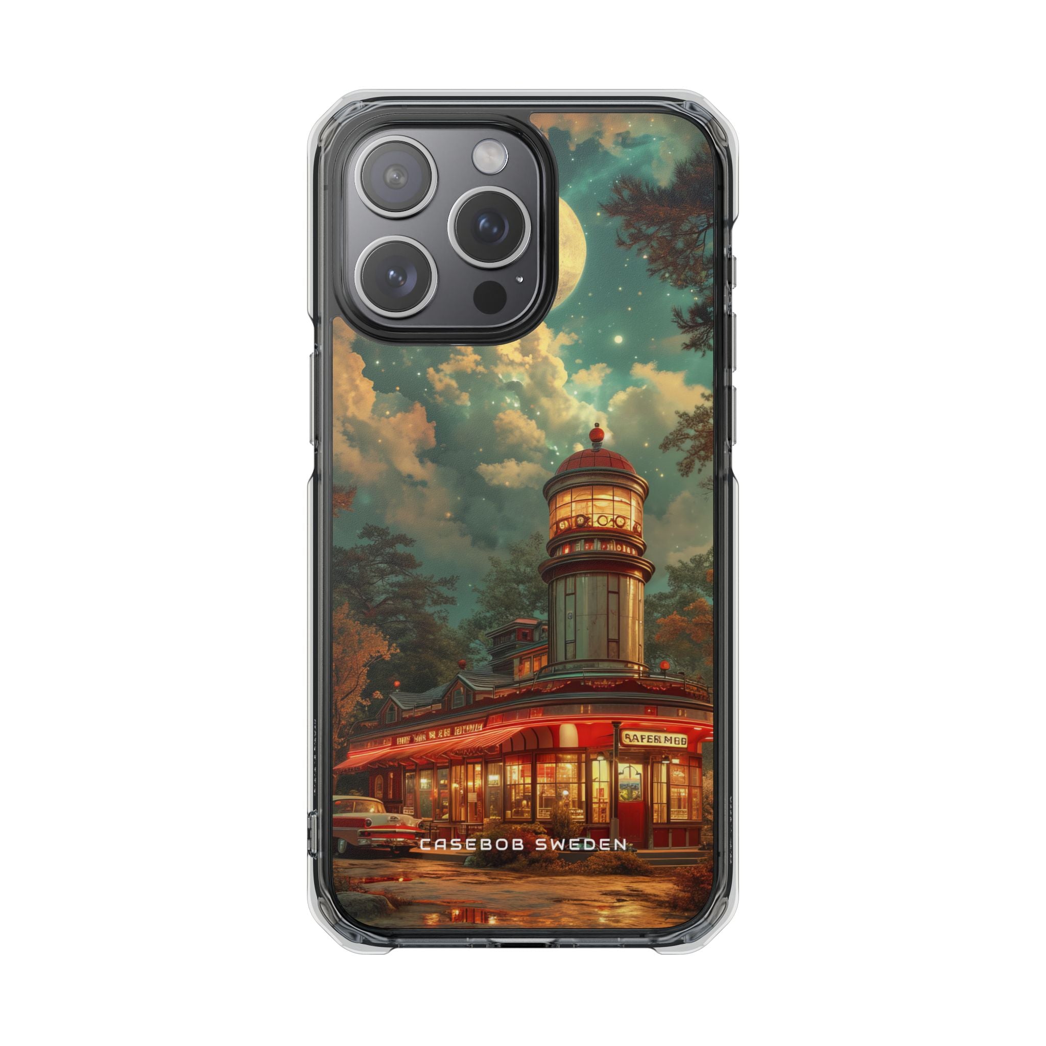 Vintage Moonlit Diner Fantasy iPhone 15 - Clear Impact Phone Case