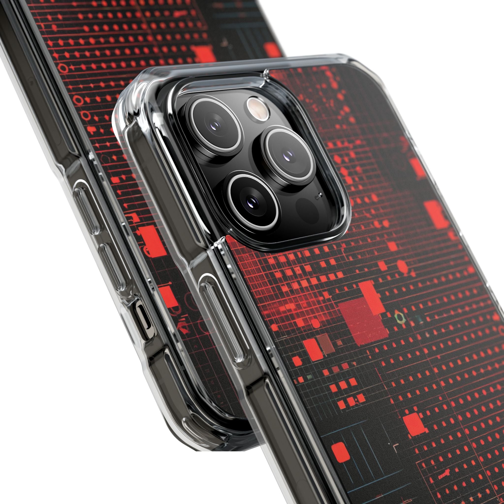 Crimson Circuit Grid iPhone 14 - Impact Clear+