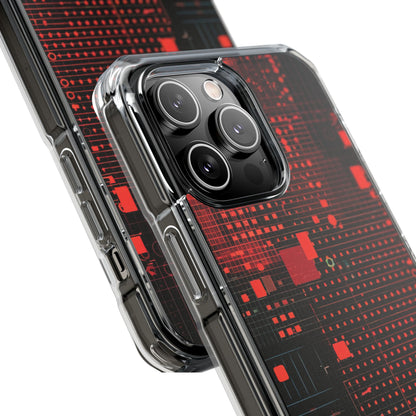 Crimson Circuit Grid iPhone 14 - Impact Clear+