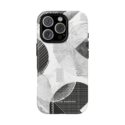 Geometric Monochrome Flow iPhone 16 - Tough Phone Case