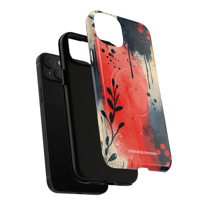 Red Blue Abstract Florals - Tough + MagSafe® iPhone 15 Phone Case