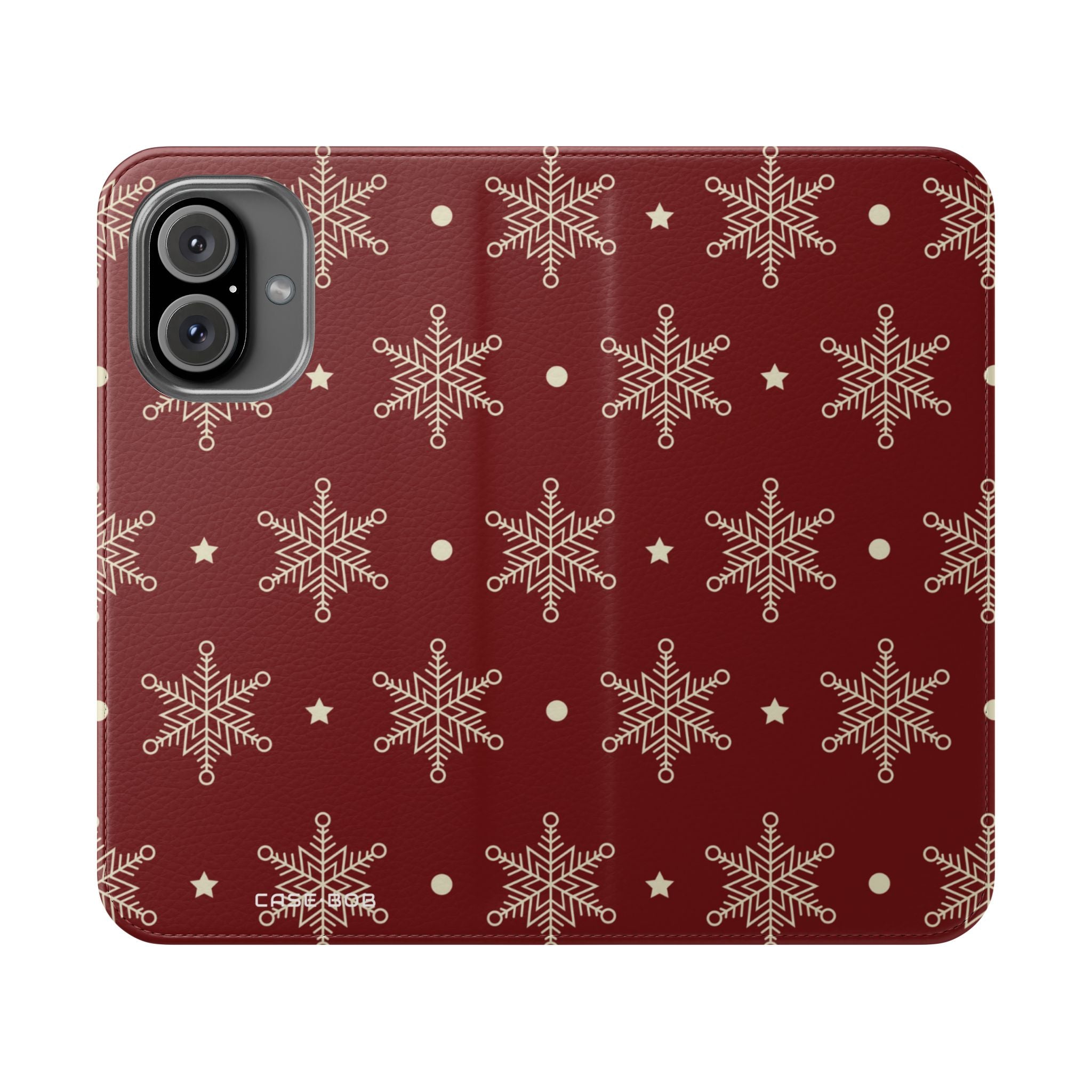 Cream Snowflakes Crimson - iPhone 16  Case - Wallet