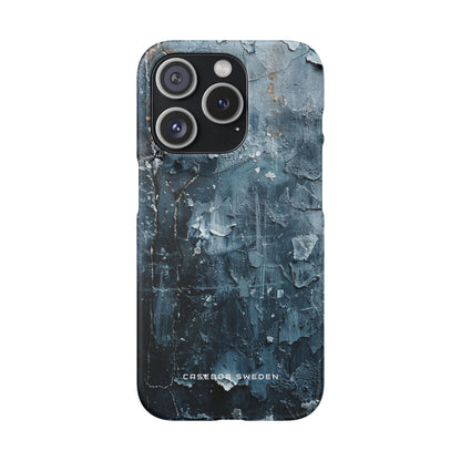 Weathered Blue Tapestry with Cracked Layers iPhone 15 - Slim Phone Case