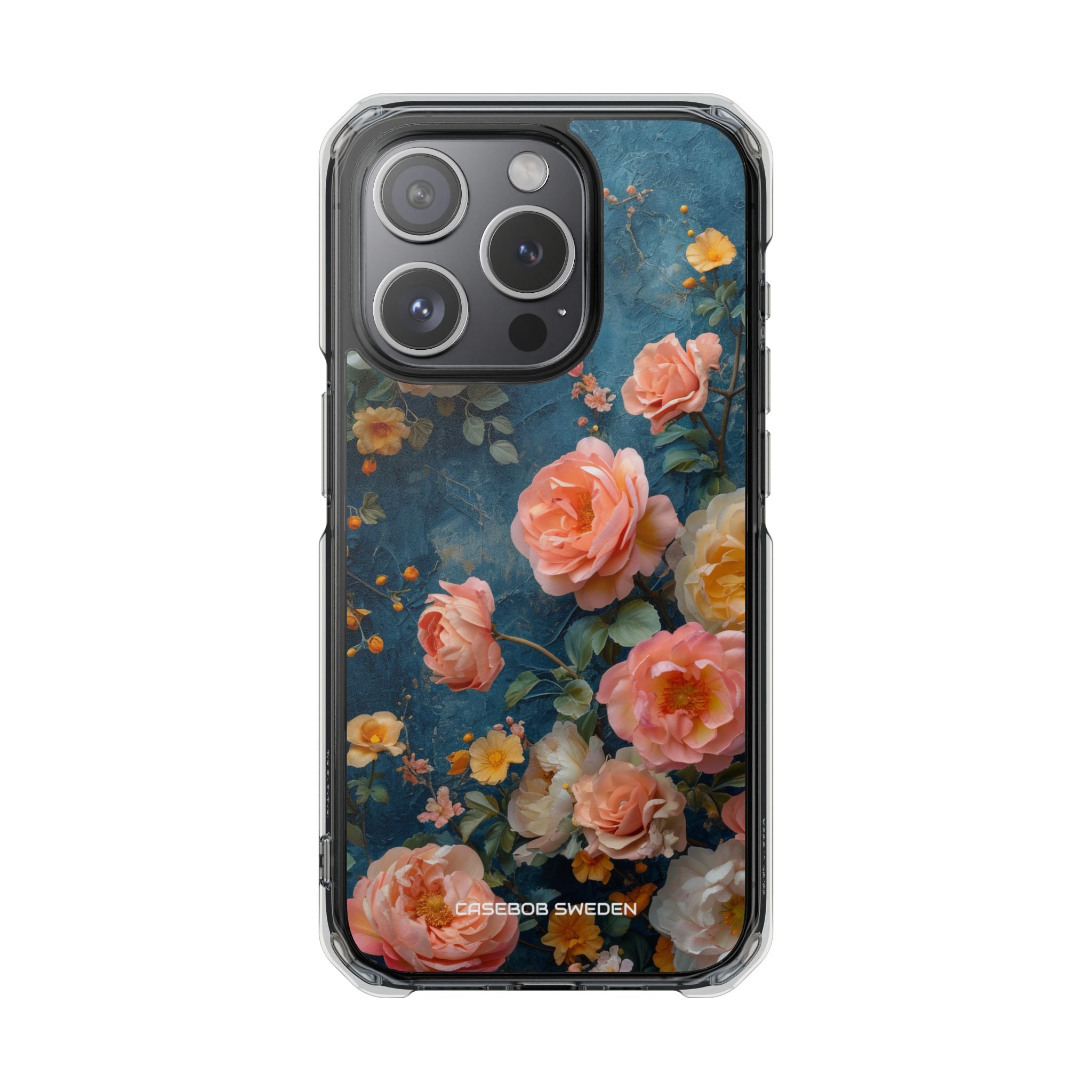 Blue Floral Elegance - Clear Impact iPhone 15 Phone Case