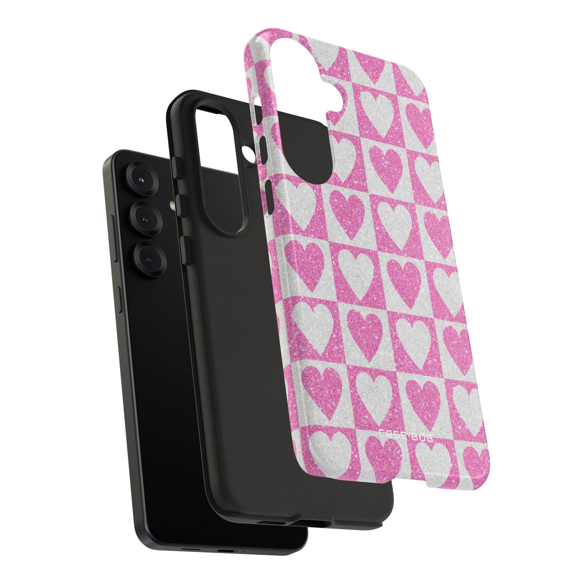 Glitter Heart Grid Samsung S25 Plus Case - Tough