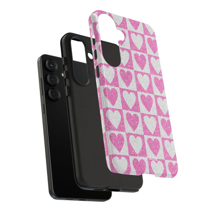Glitter Heart Grid Samsung S25 Plus Case - Tough