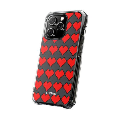 Red Heart Dark Gray Diamonds Seamless iPhone 14 - Impact Clear+