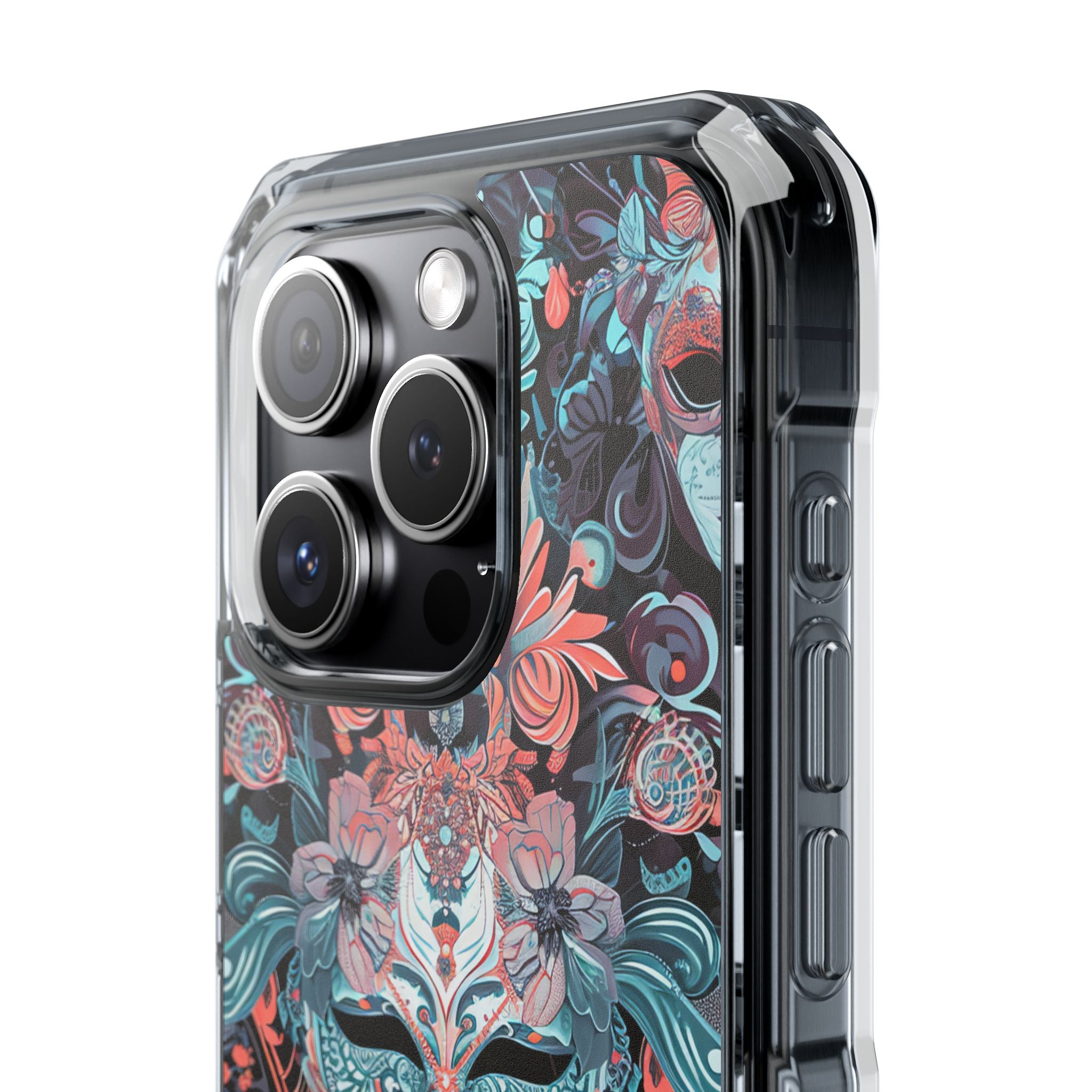 Mystic Teal Coral Mask - Clear Impact iPhone 15 Phone Case