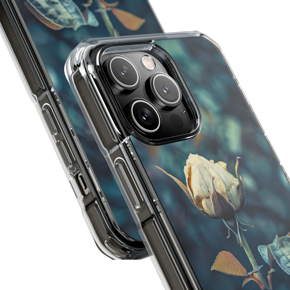 Teal Rosebud Serenade – Handyhülle für iPhone (Clear Impact – Magnetisch)