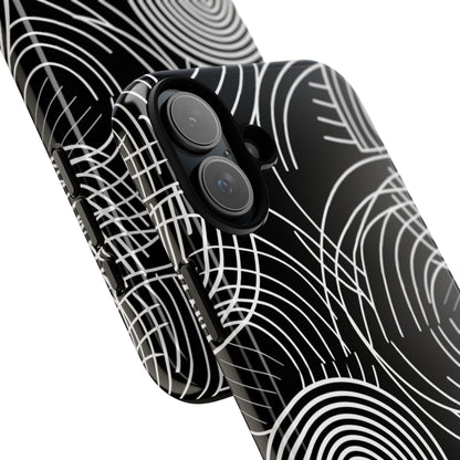 Monochrome Spiral Curves iPhone 16 - Tough