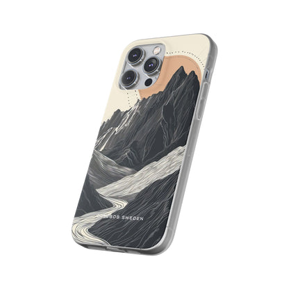 Minimalist Mountain Landscape with Flowing River iPhone 14 - Flexi Phone Case