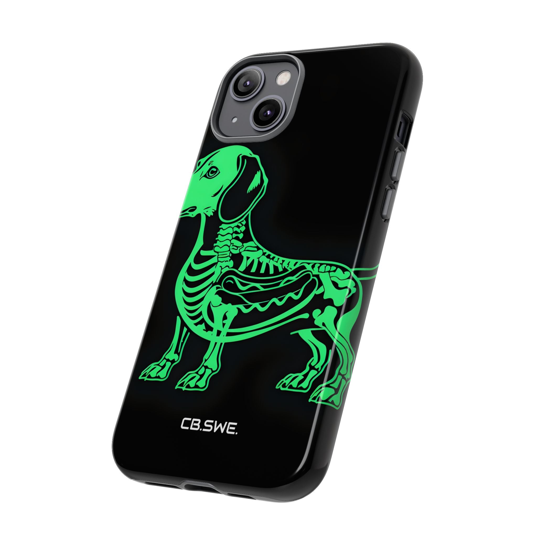 Neon Green Dachshund X-Ray Illustration Hotdog Phone Cover iPhone 14 - Tough