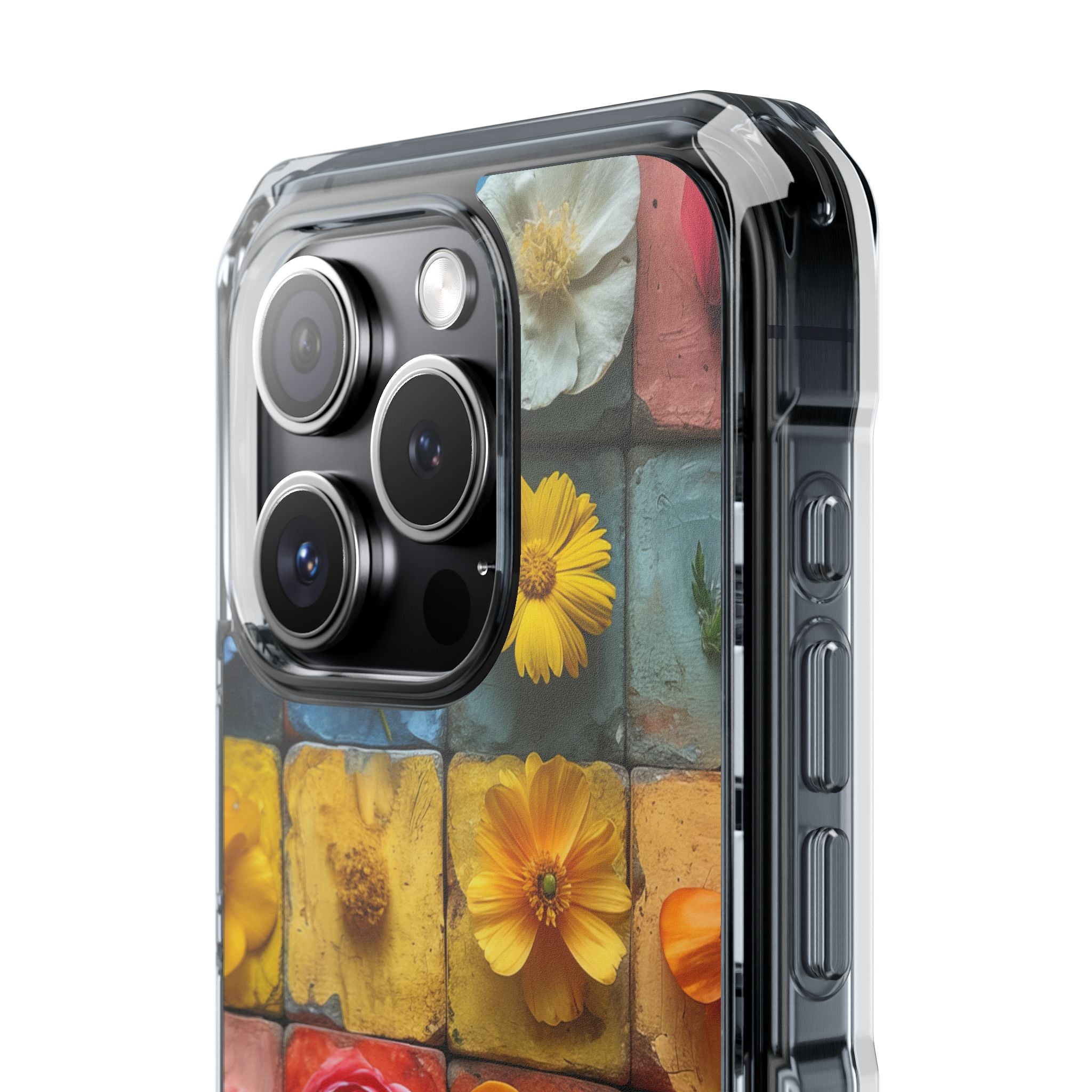 Vibrant Floral Tiles - Clear Impact iPhone 15 Phone Case