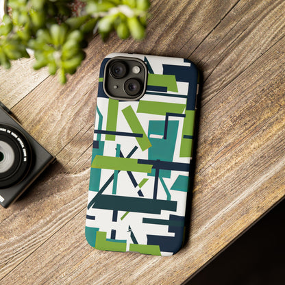 Green Geometry Glide iPhone 15 - Tough Phone Case