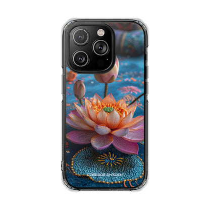 Vibrant Lotus Embroidery - Clear Impact iPhone 14 Phone Case