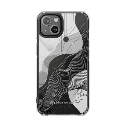 Fluid Rhythms: Monochrome Line Flow iPhone 14 - Clear Impact Phone Case