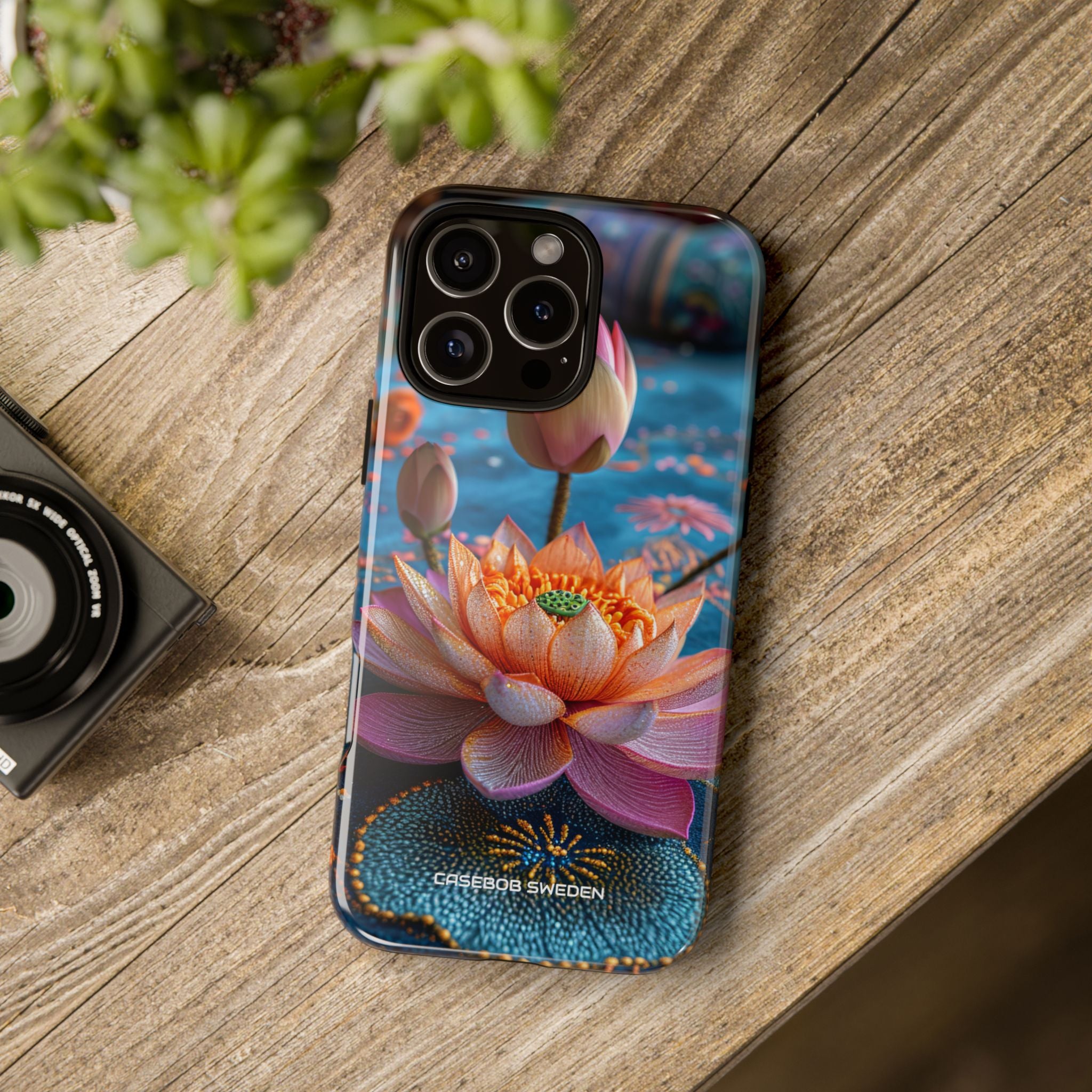 Vibrant Lotus Embroidery - Tough iPhone 16 Phone Case