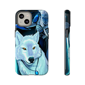 Elf with white wolf - Protective Phone Case