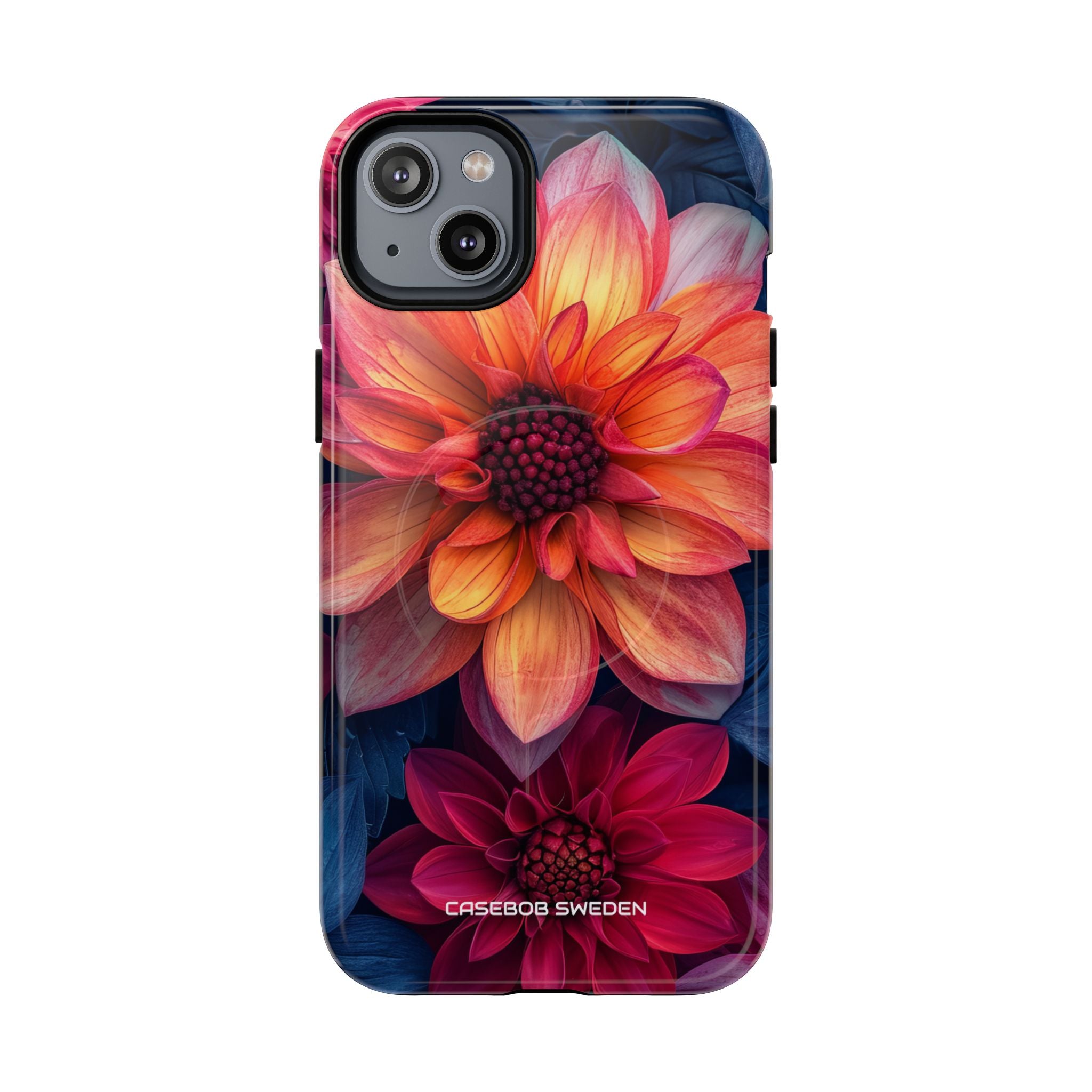 Floral Harmony Orange Blue - Tough + MagSafe® iPhone 14 Phone Case