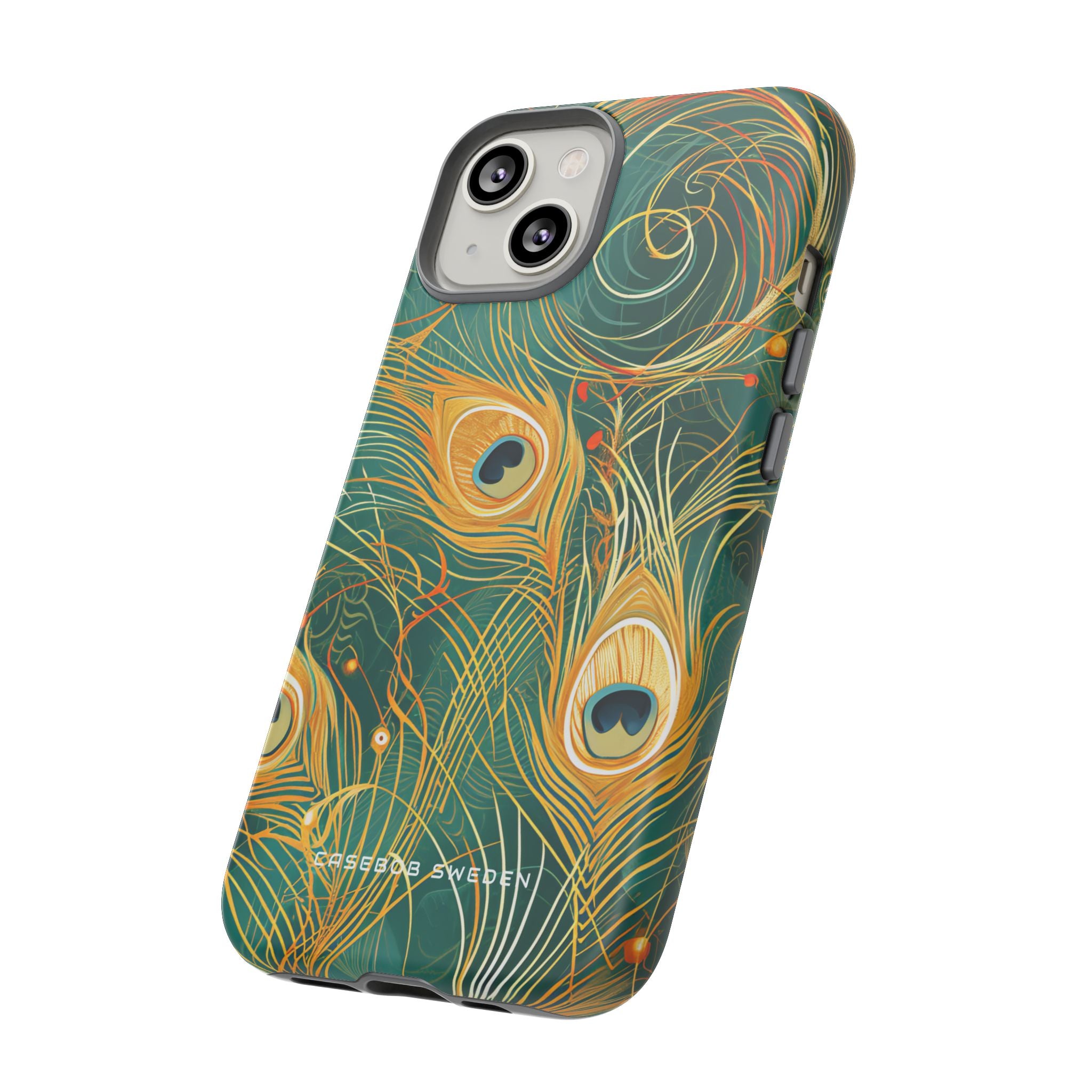 Peacock Elegance in Teal and Gold iPhone 14 - Tough Phone Case